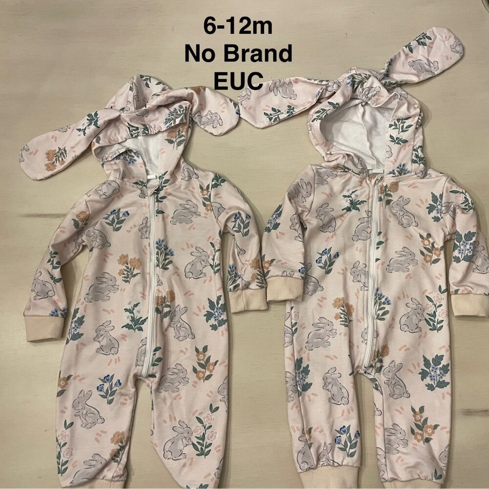 Lot of 2 12m Twin Girl Matching Easter Bunny Onesie 6-12m